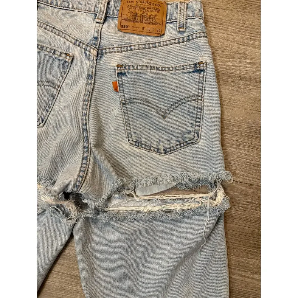 Vintage 80s Orange Tab Levi's 505 Jeans Thrashed Distressed Cropped 28x25 Grunge